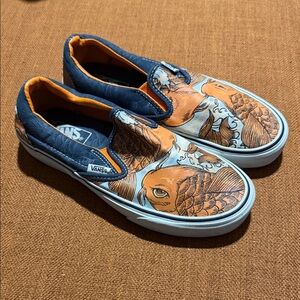 Vans Blue and Orange Fish Design Slip-Ons